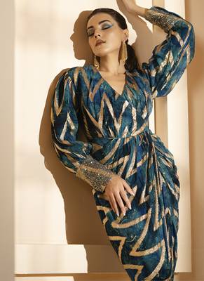 Blue georgette printed dress 4