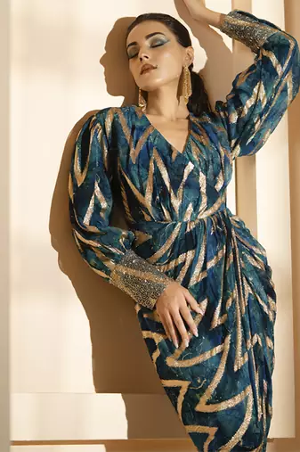 Blue georgette printed dress