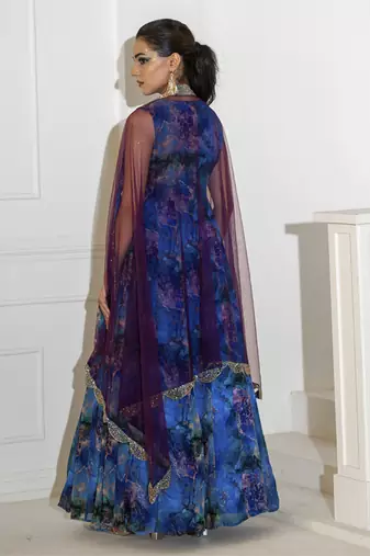 Blue georgette printed anarkali