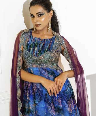 Blue georgette printed anarkali 4