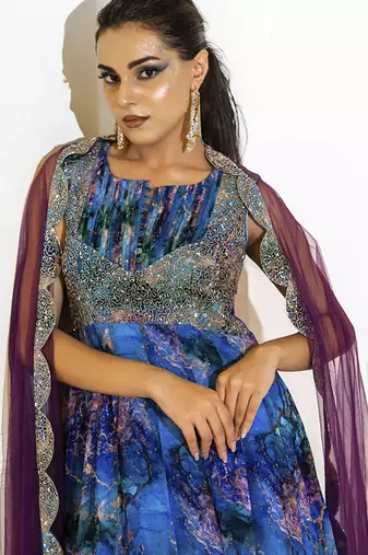 Blue georgette printed anarkali