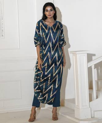 Blue georgette printed kurta set 1