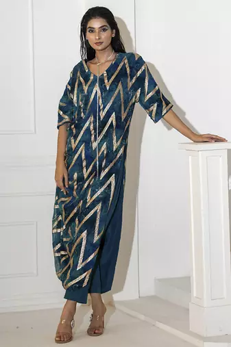 Blue georgette printed kurta set