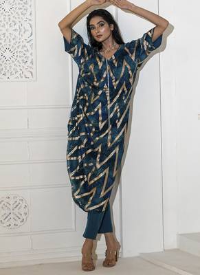 Blue georgette printed kurta set 4