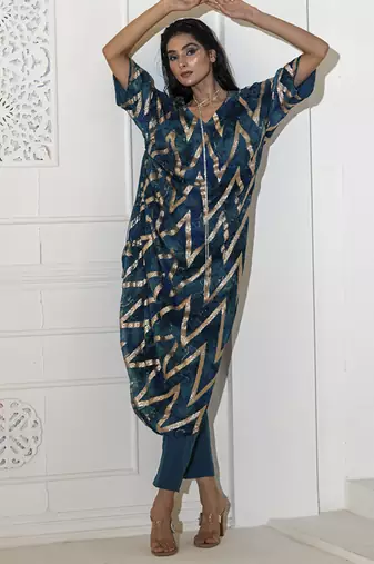 Blue georgette printed kurta set