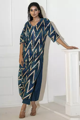Blue georgette printed kurta set