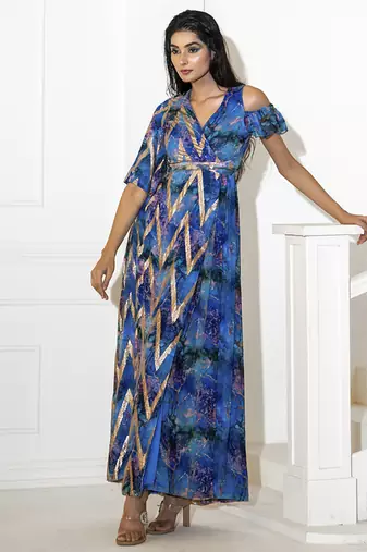 Blue georgette printed dress