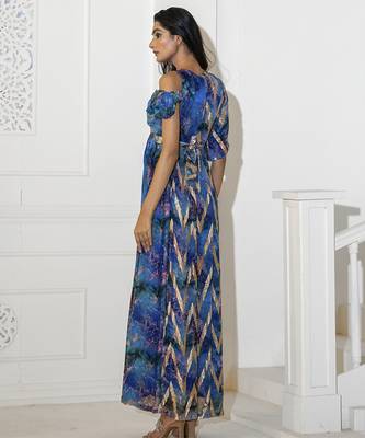 Blue georgette printed dress 3