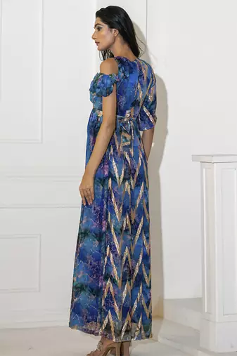 Blue georgette printed dress