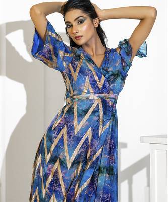 Blue georgette printed dress 4