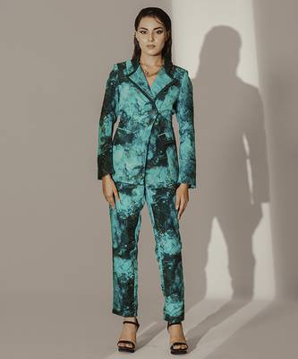 Blue crepe printed co ord set 1