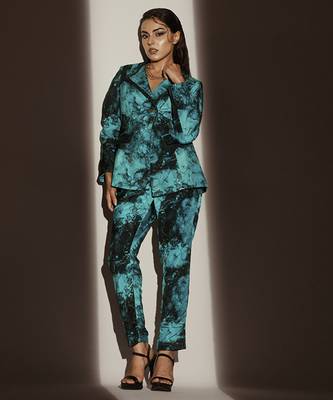 Blue crepe printed co ord set 3