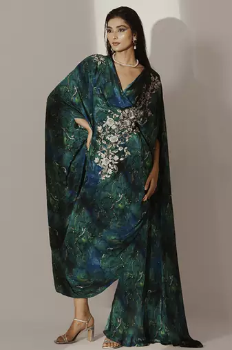 Multicolor crepe printed kaftan