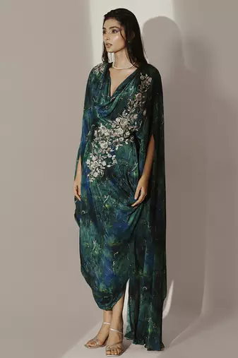Multicolor crepe printed kaftan