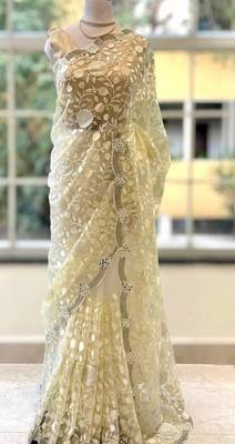 Off White Color Organza Floral Saree 1
