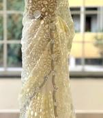 Off White Color Organza Floral Saree