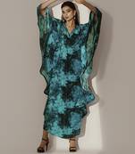 Blue crepe printed kaftan