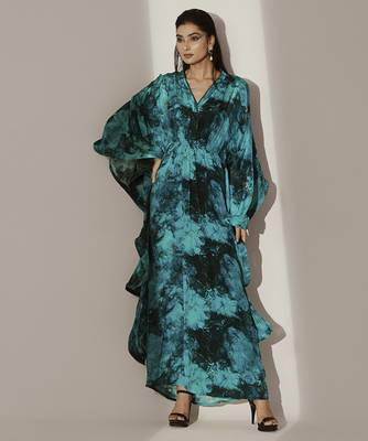 Blue crepe printed kaftan 2