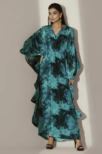 Blue crepe printed kaftan