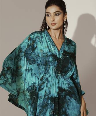 Blue crepe printed kaftan 3