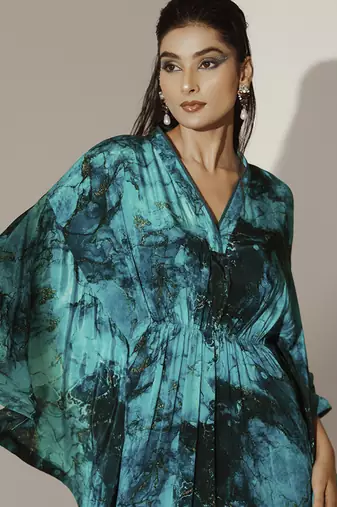 Blue crepe printed kaftan