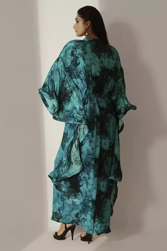 Blue crepe printed kaftan