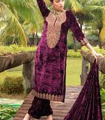 Unstitched Old Mauve Designer Velvet Pakistani Suit Set