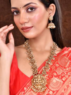 Gold tone beautifully crafted temple necklace with earrings 1