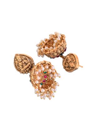 Gold tone beautifully crafted temple necklace with earrings 5