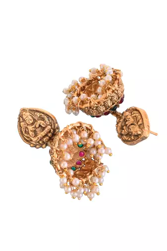 Gold tone beautifully crafted temple necklace with earrings