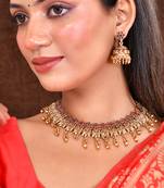 Latest stylish design fancy pearl choker traditional temple necklace jewellery set