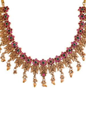 Latest stylish design fancy pearl choker traditional temple necklace jewellery set 3