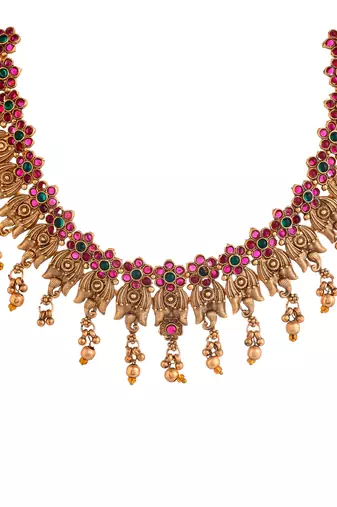 Latest stylish design fancy pearl choker traditional temple necklace jewellery set