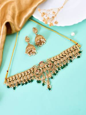 Fancy pearl choker traditional temple necklace jewellery set for women 1