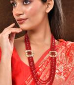 Kundan pendant red bead jewellery set
