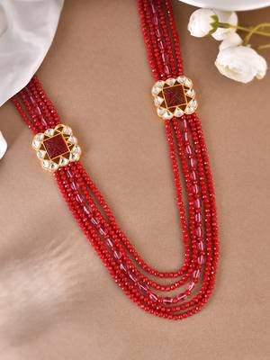 Kundan pendant red bead jewellery set 2