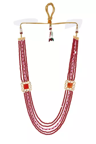 Kundan pendant red bead jewellery set