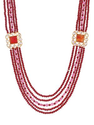 Kundan pendant red bead jewellery set 4