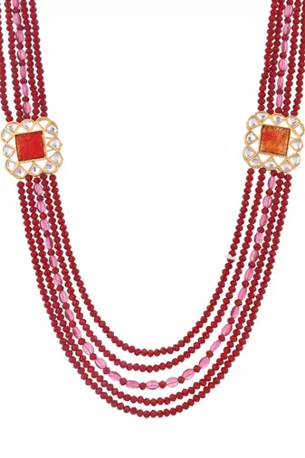 Kundan pendant red bead jewellery set