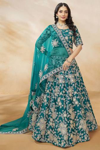 Teal Green Sequins Silk Bridesmaid Lehenga Choli With Dupatta