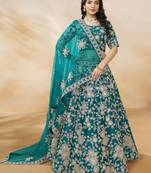 Teal Green Sequins Silk Bridesmaid Lehenga Choli With Dupatta