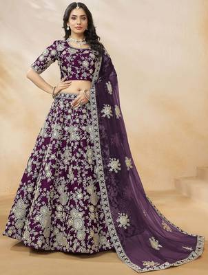 purple sequins work silk lehenga set choli with dupatta 2