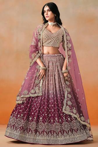 Elegant Maroon Embroidered Georgette Bridesmaids Lehenga Choli