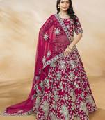 Hot Pink Dori Embroidery Silk Engagement Wear Lehenga Choli