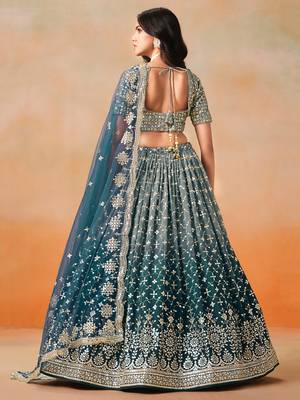 dove blue zari embroidered shaded lehenga set choli with dupatta 4