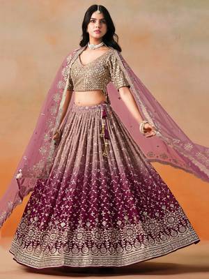 maroon embroidered georgette bridesmaids lehenga set choli with dupatta 4