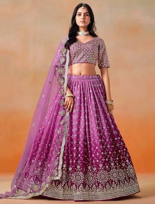 rani pink georgette lehenga set choli with dupatta 1