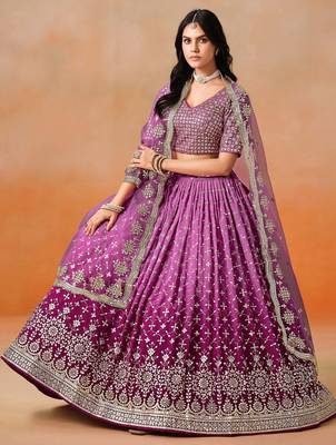 rani pink georgette lehenga set choli with dupatta 2