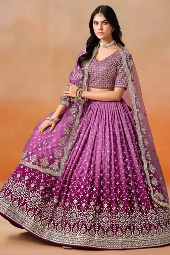rani pink georgette lehenga set choli with dupatta