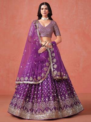 purple ceremonial georgette lehenga set choli with dupatta with dupatta 1